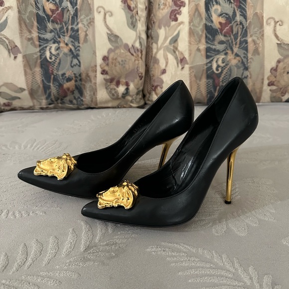 Versace Black and Gold Women's Heels - Picture 3 of 6